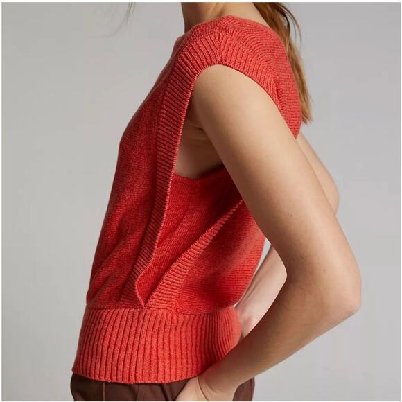 Anthropologie Coral Red Knit Sleeveless Top - Picture 2 of 9
